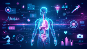 A futuristic depiction of computer vision applications in healthcare, showcasing potential advancements.