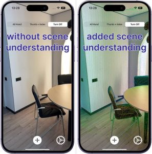 App screen without and added scene understanding