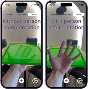 App screens with and without person segmentation