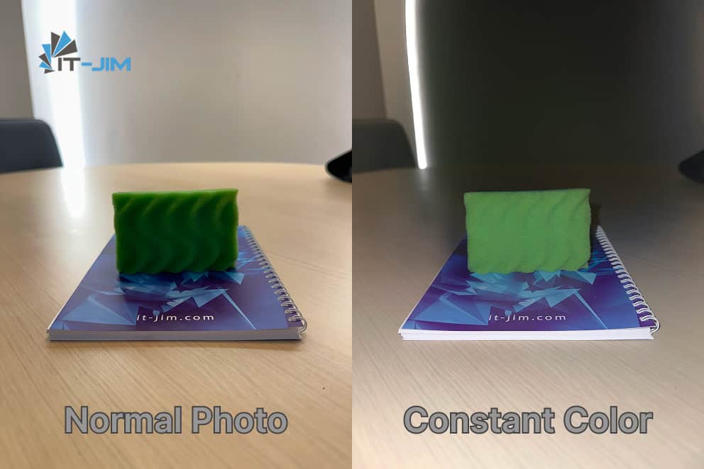 Interactive demo example comparing a normal photo and a constant photo of a washing sponge