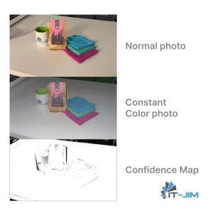 Samples of normal photo, constant color photo, and confidence map